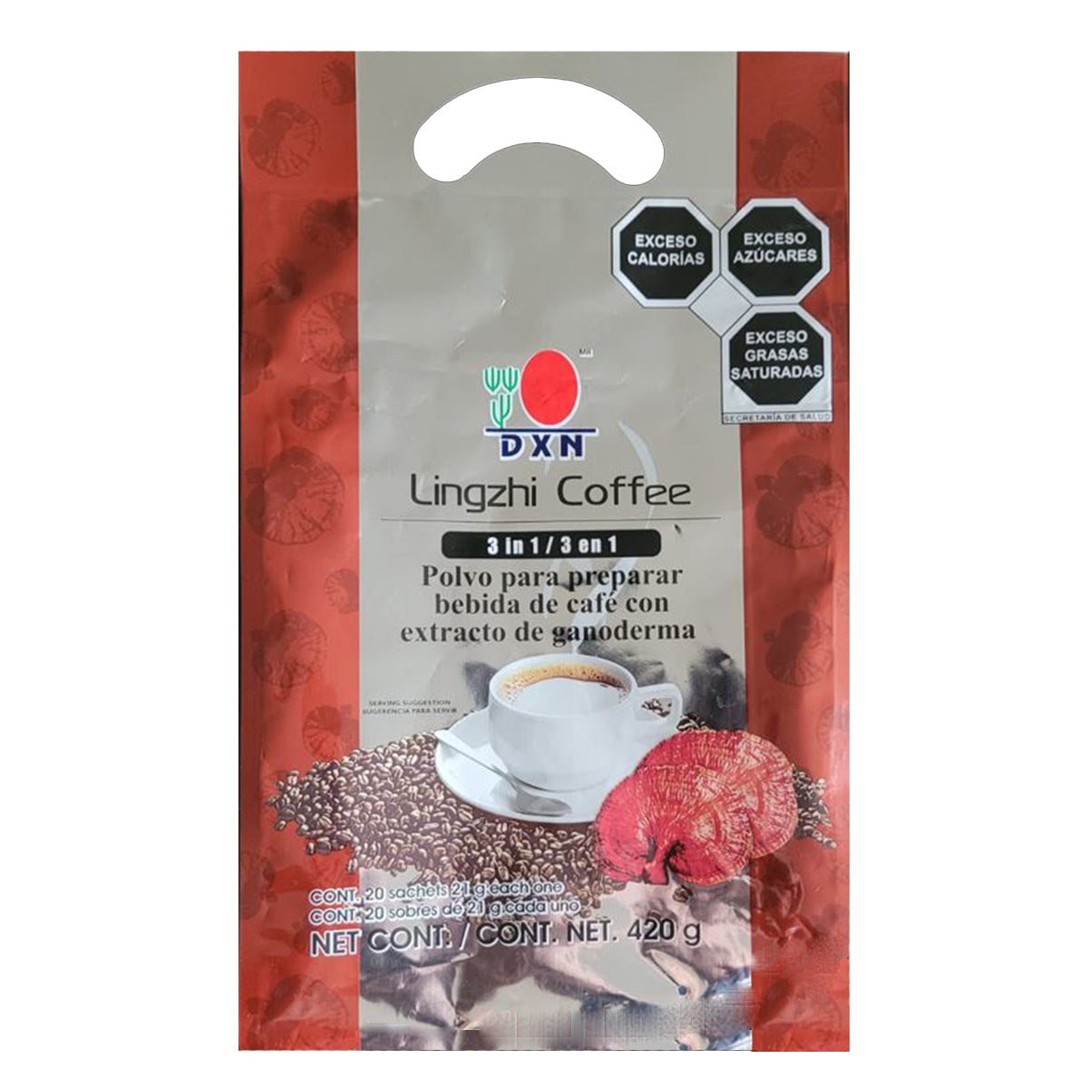Café DXN Lingzhi 3 en 1 con Ganoderma lucidum Reishi bolsa original 20 sobres