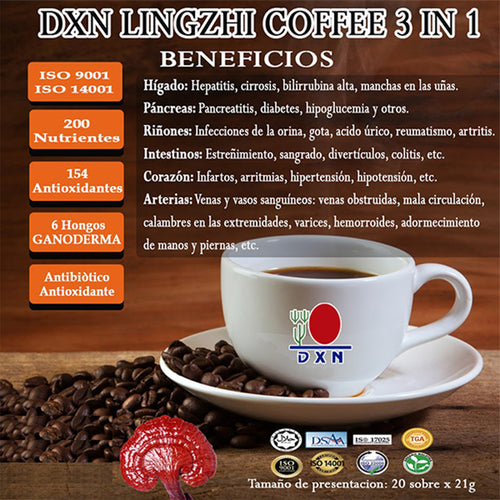 Beneficios del café DXN Lingzhi 3 en 1 con Ganoderma café funcional DXN México